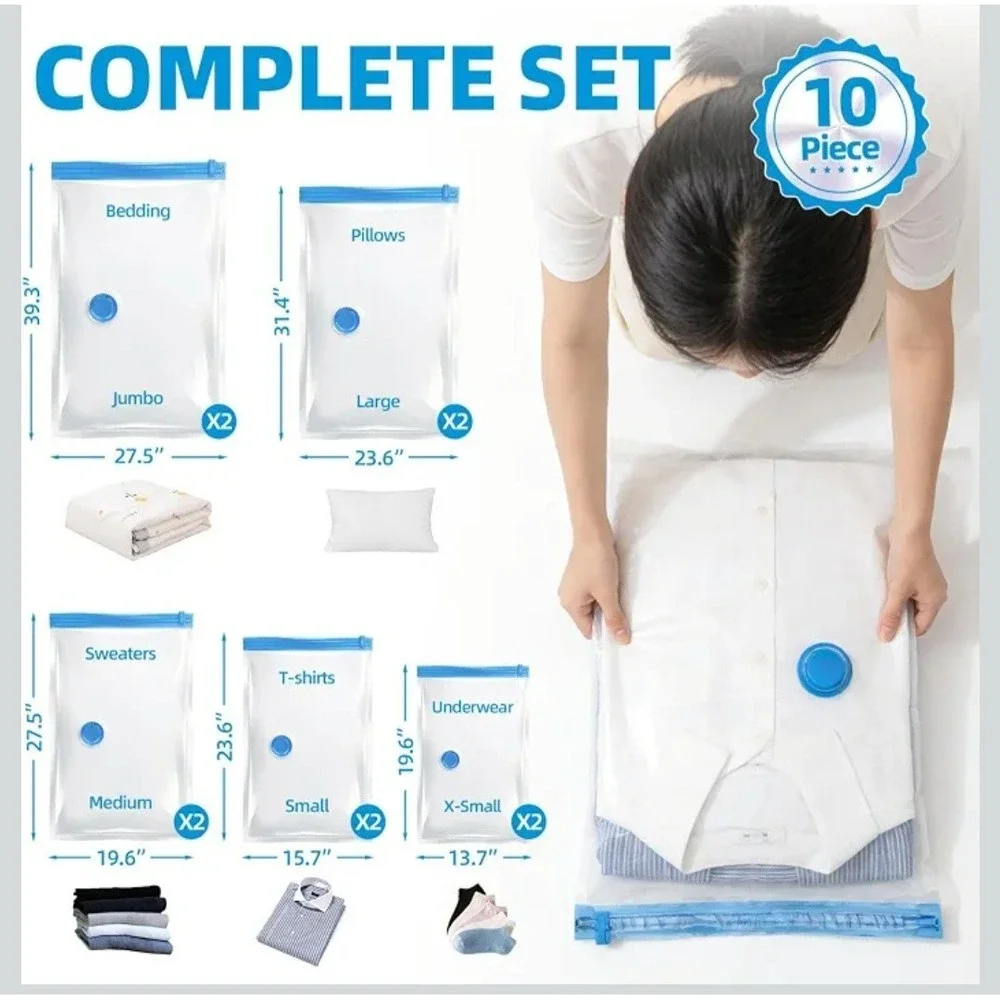 Vacuum Storage Bag with Electric Pump,10 Pack